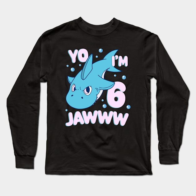 Cute Shark 6th Birthday Kids Long Sleeve T-Shirt by Foxxy Merch